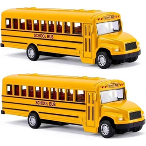 2 Pack 5.5" Pull Back School Bus Toy, Die-cast Metal Vehicles with Bright Yellow
